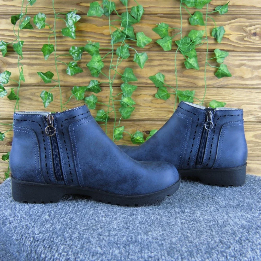 J Sport Women's Blue Ankle Boots Side Zip Comfort Memory Foam Size‎ 5M